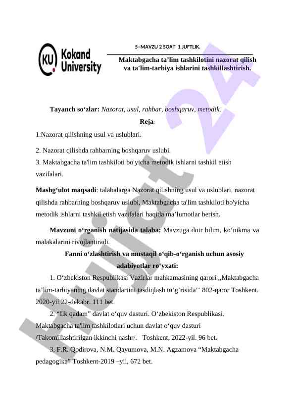 Nazorat qilish usul va uslublari