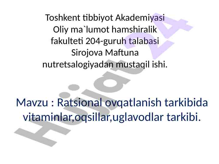 Ratsional ovqatlanish tarkibida vitaminlar va oqsillar