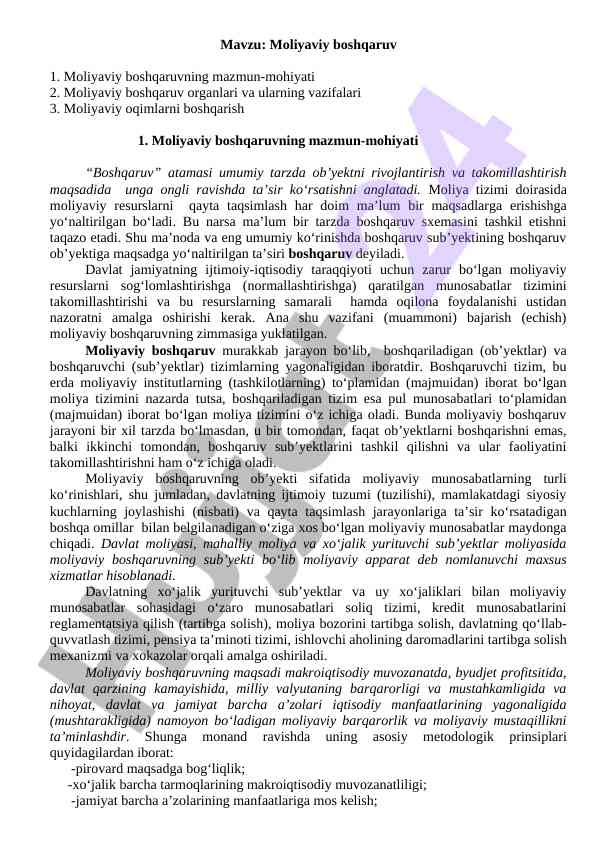 Moliyaviy boshqaruv: mazmun mohiyati va vazifalari