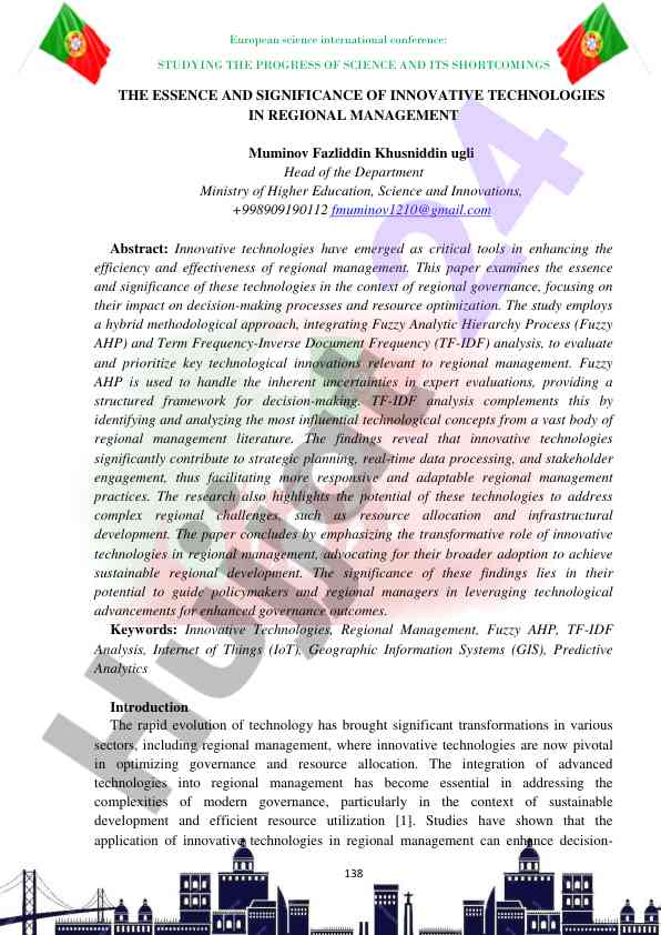 Innovative technologies in regional management