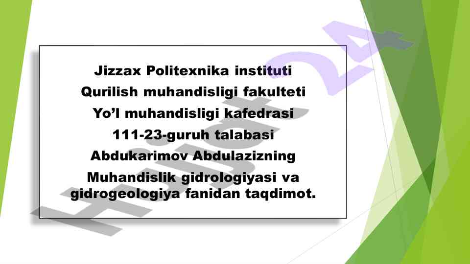 Muhandislik gidrologiyasi va gidrogeologiya taʼlimi