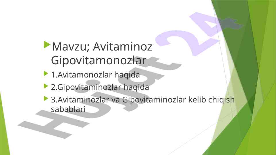 Avitaminoz va gipovitaminozlar tahlili
