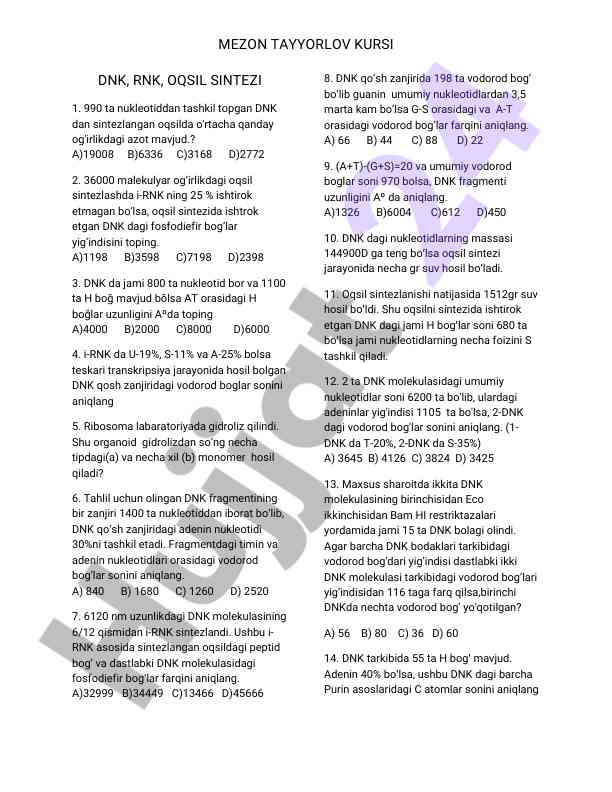 Dnk va rnk sintezi testlari
