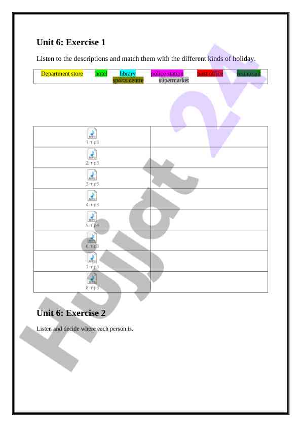 Unit 6 holiday descriptions and activities guide