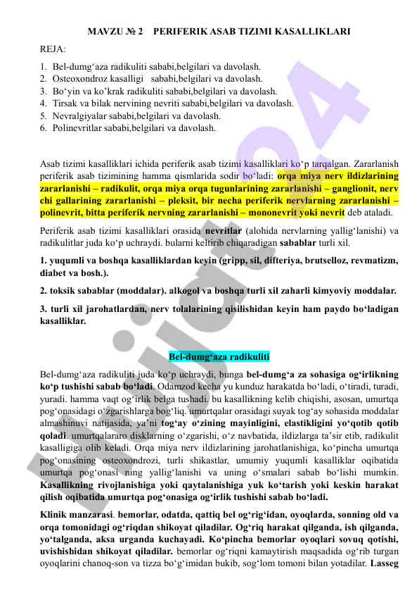 Periferik asab tizimi kasalliklari tahlili