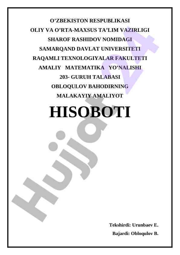 Oddiy matematik modellarning sinteziga doir misollar