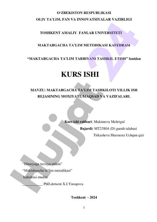 Maktabgacha ta'lim yillik ish rejasi tahlili