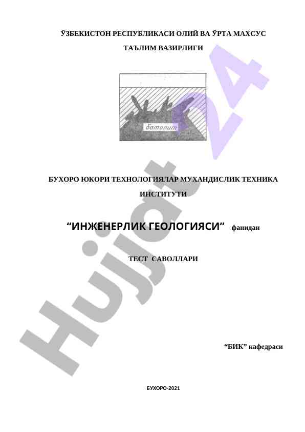 Injenyerlik geologiyasi fanidan test savollari
