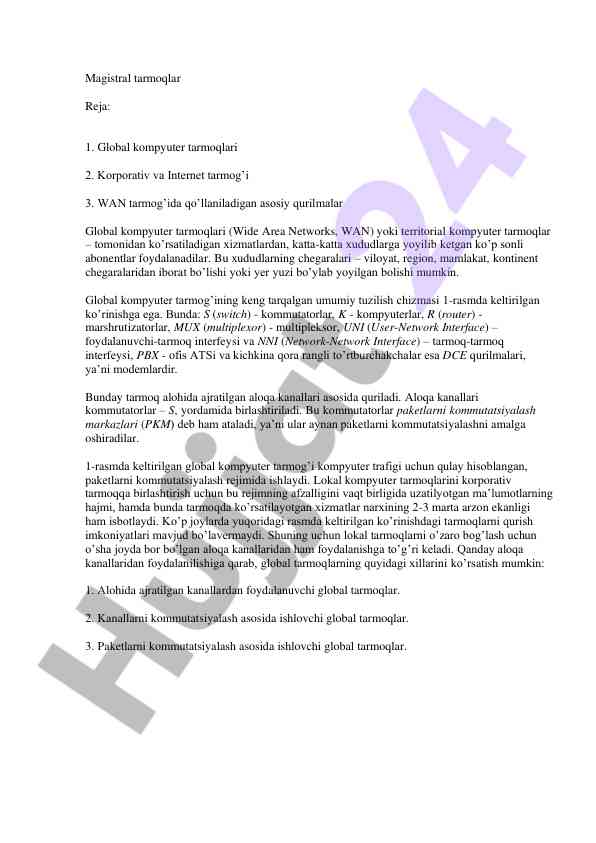 Global kompyuter tarmoqlari va ularning tuzilishi