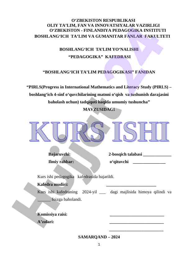 Boshlang‘ich ta’lim pedagogikasi kurs ishining mavzusi