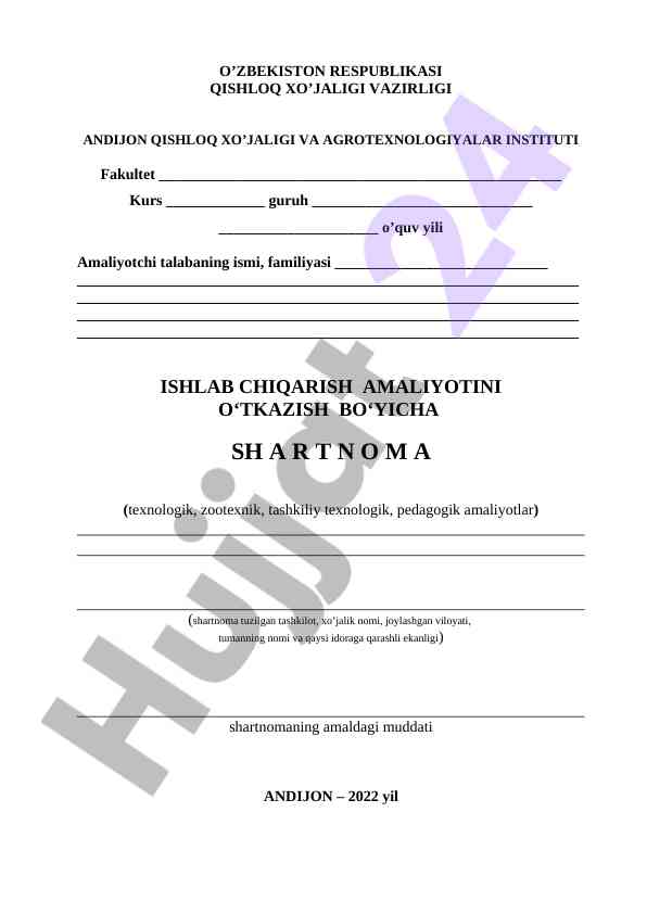 Ishlab chqarish amaliyoti bo‘yicha shartnoma