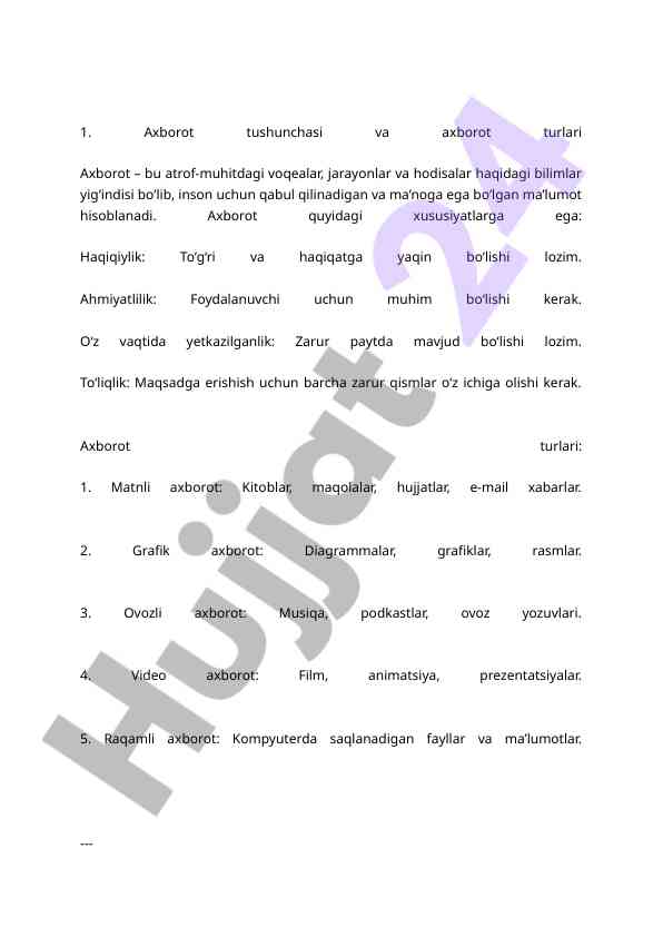 Axborot tushunchasi va turlari haqidagi o‘quv qo‘llanma