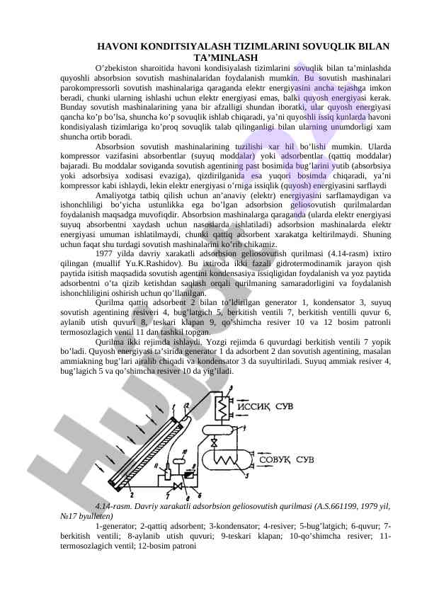 Havoni konditsiyalash tizimlarida quyoshli sovutish