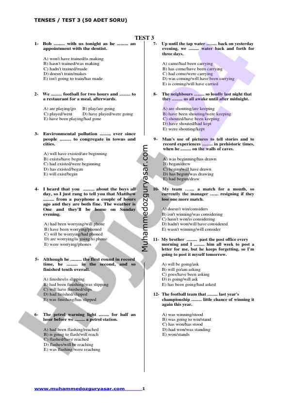 Tenses test 3 with 50 questions for practice
