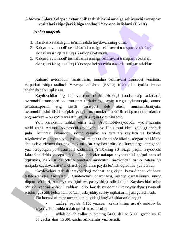 Xalqaro avtomobil tashishlari va haydovchining o‘rni
