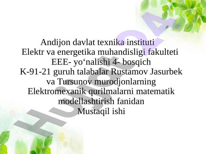 Transformatorning matematik modeli tahlili