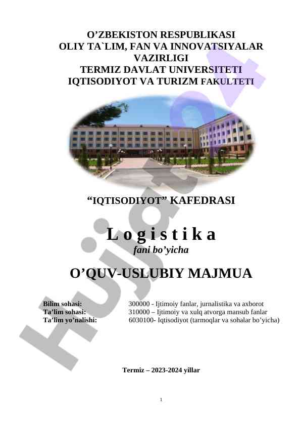 Logistika fani bo'yicha o'quv-uslubiy majmua