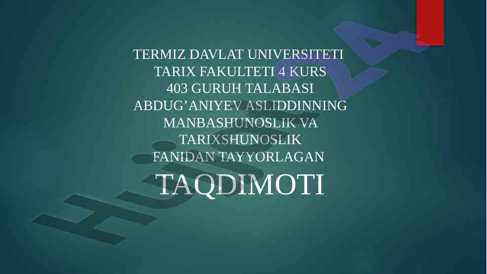 O'rtasiya tarixining o'rganilishi taqdimoti