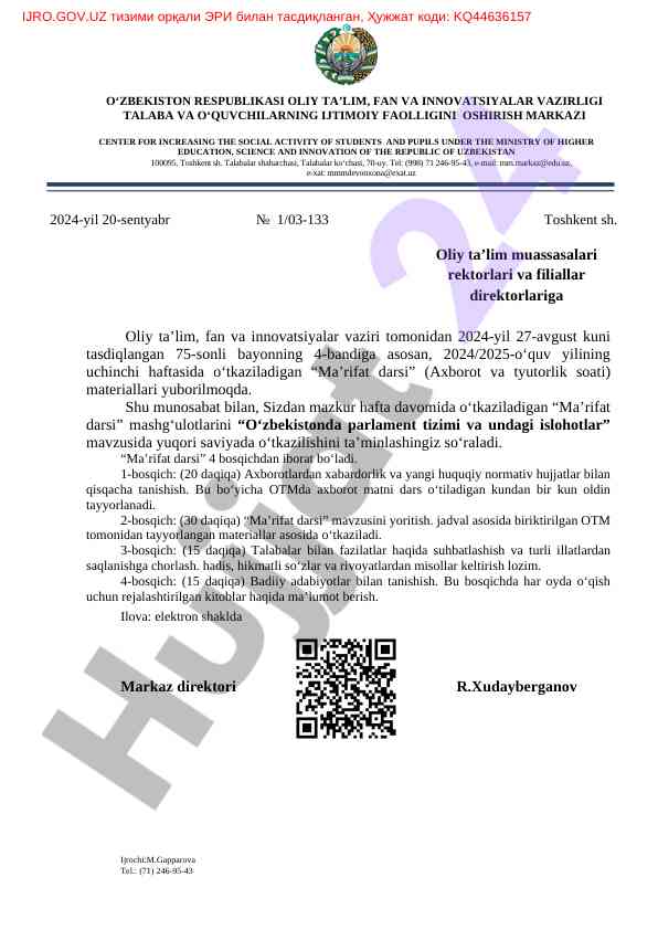 O'zbekistonda parlament tizimi va undagi islohotlar