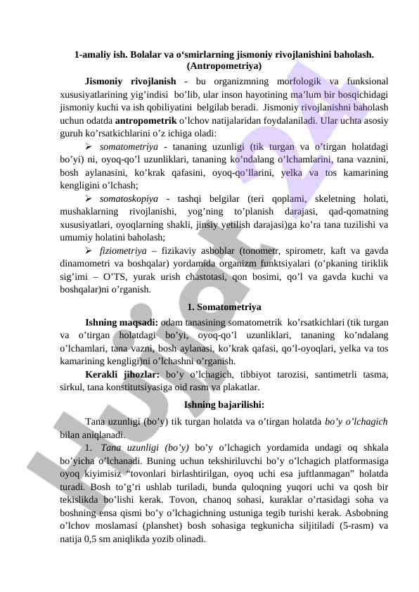 Bolalar va o‘smirlarning jismoniy rivojlanishini baholash