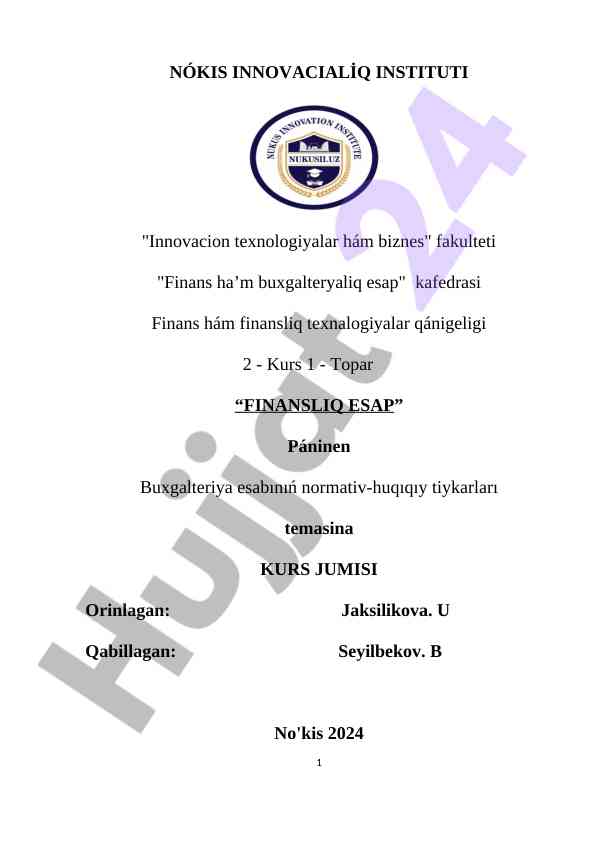 Finansliq esap buxgalteriya esh abiniń tiykarları