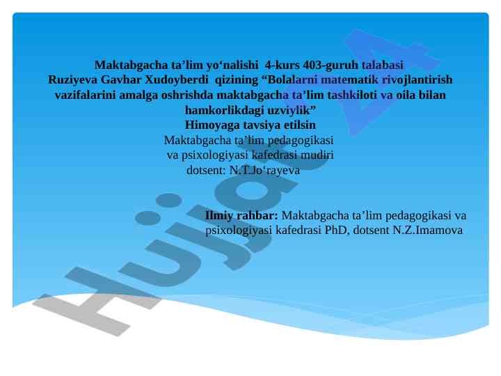 Bolalarni matematik rivojlantirish vazifalari