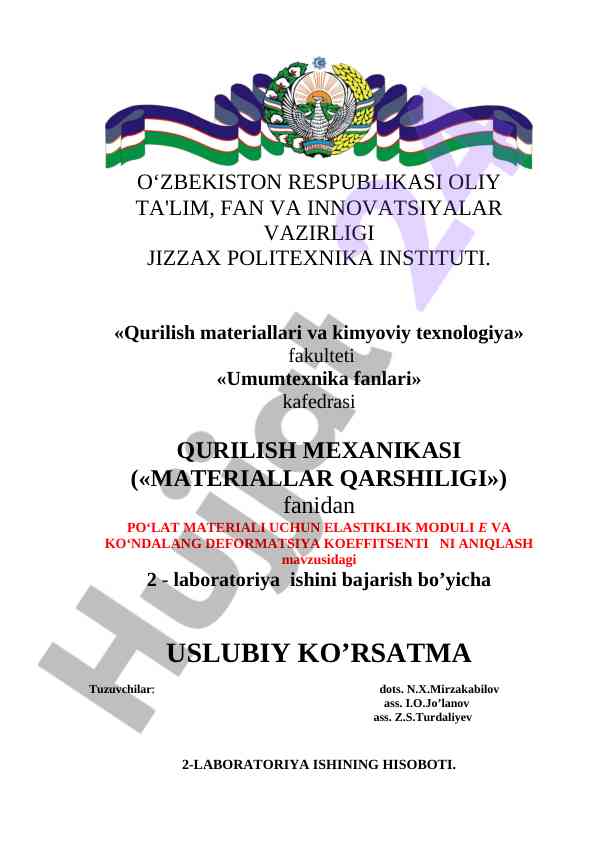 Po‘lat materiallari elastiklik moduli aniqlash
