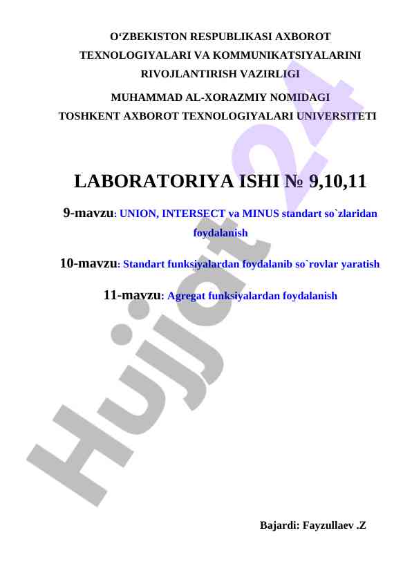 Union intersect va minus standart so'zlaridan foydalanish