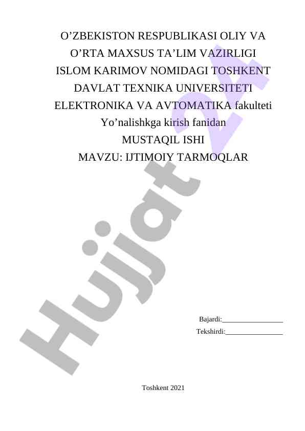 Ijtimoiy tarmoqlar haqida mustaqil ish