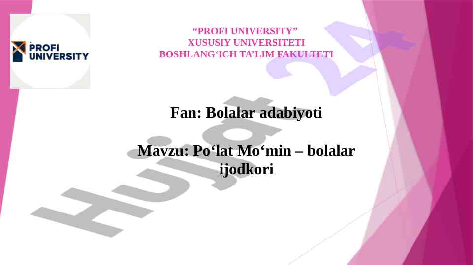 Po‘lat mo‘min hayoti va ijodi haqida referat