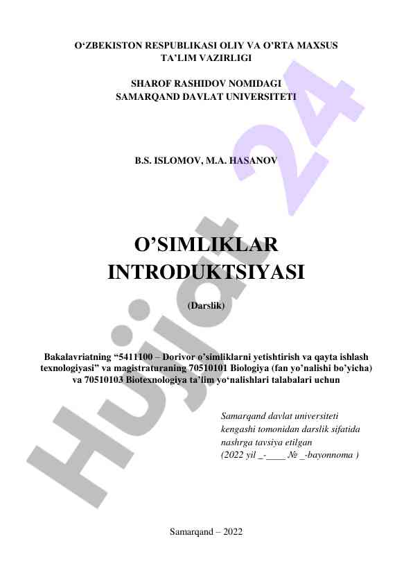 O‘simliklar introduktsiyasi darslik