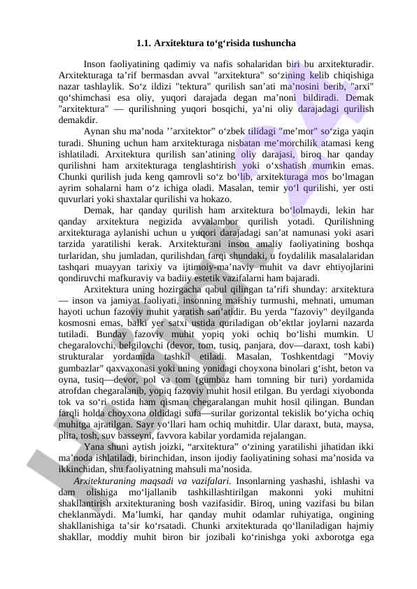 Arxitektura haqida tushuncha va asosiy tamoyillar