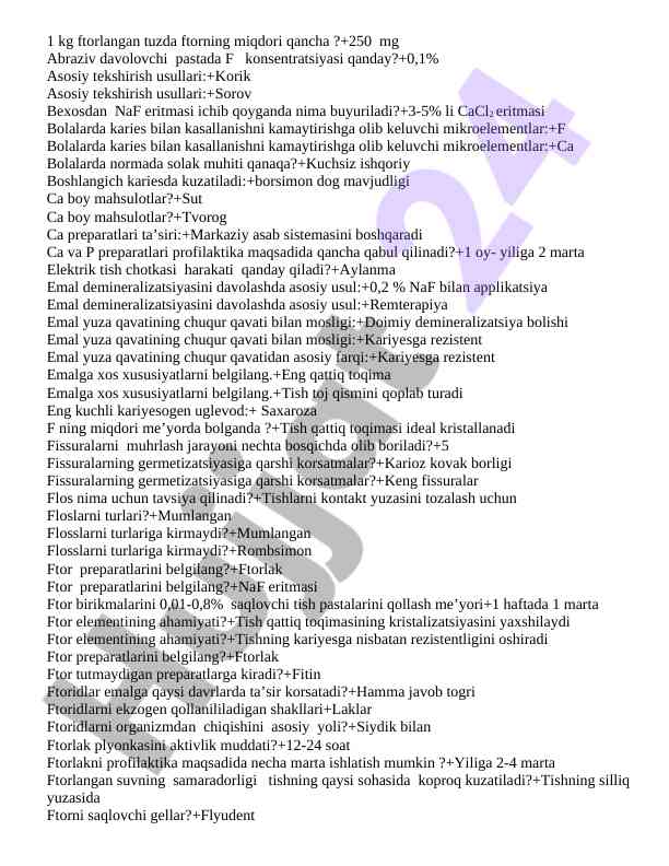 Ftorlangan tuzda ftor miqdori va karies asoslari