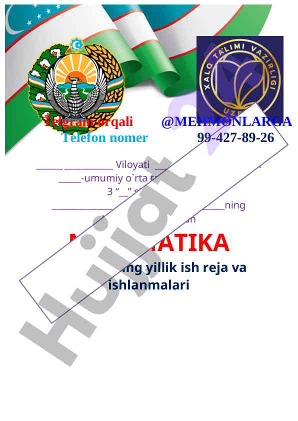Matematika to‘garak yillik ish reja va ishlanmalari