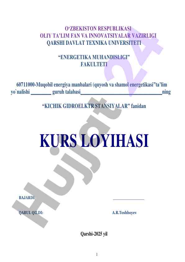 Kichik gidroelektr stansiyalari loyihasi taqdimoti