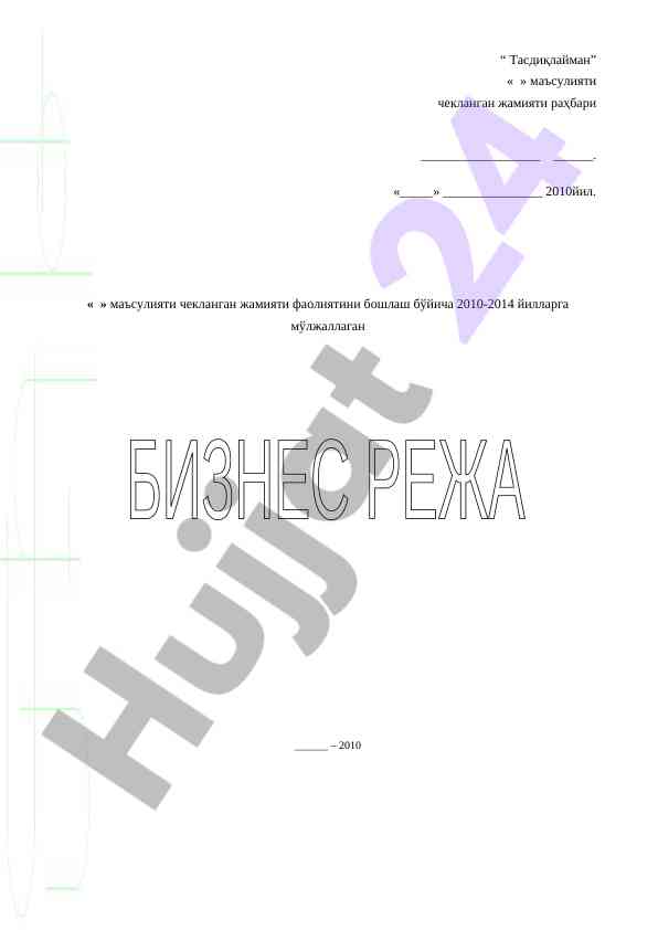 Business rejasi boshqaruvi va moliyaviy takliflar