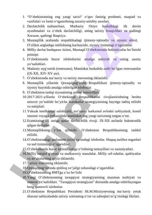 O‘zbekiston tarixi: mustaqillik va ijtimoiy o‘zgarishlar