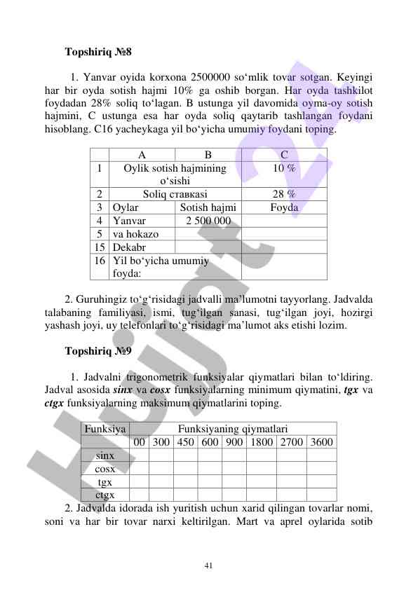 Trigonometric functions and sales calculation assignment