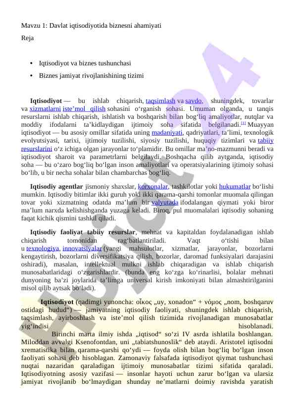 Davlat iqtisodiyotida biznesning ahamiyati
