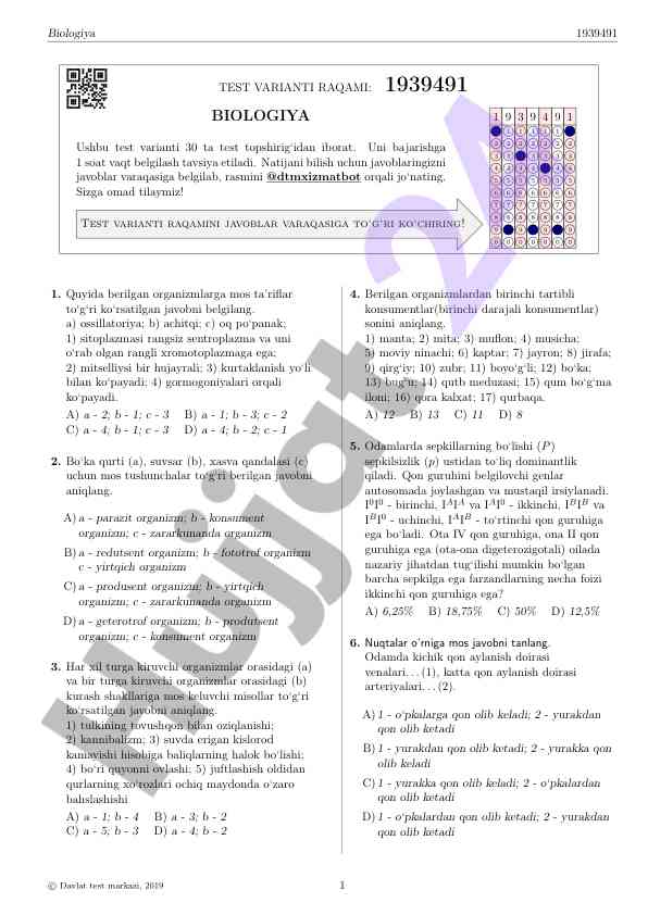 Biologiya test varianti 1939491