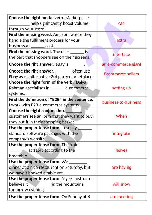 E-commerce systems and modal verbs exercise