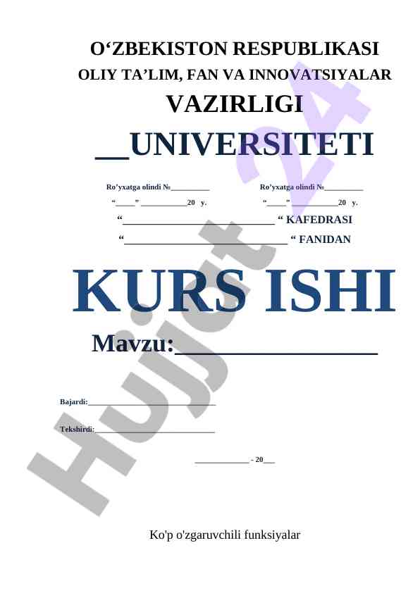 Ko'p O'zgaruvchili Funksiyalar Bo'yicha Kurs Ishi
