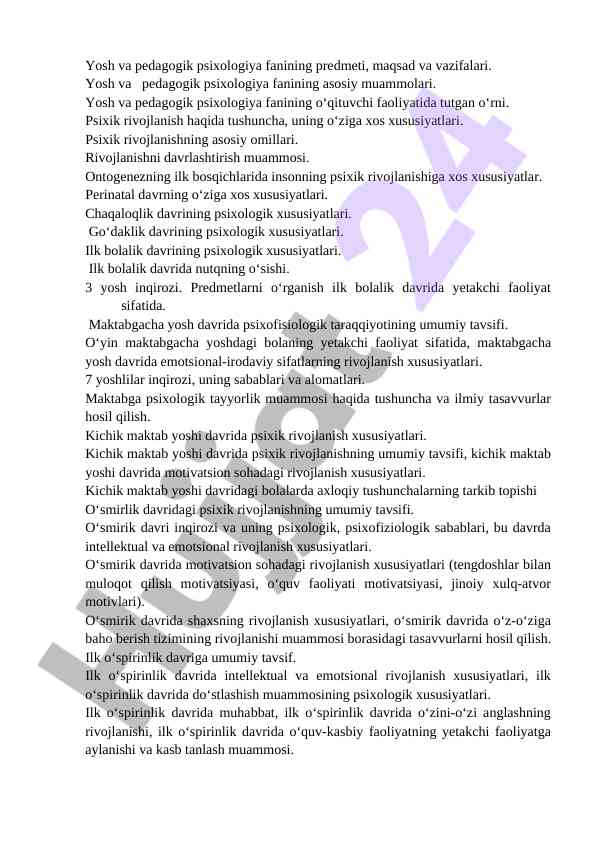 Yosh va pedagogik psixologiya fanining asosiy muammolari