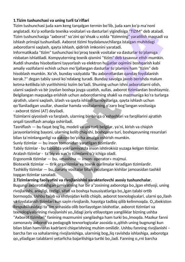 Tizim tushunchasi va axborot tizimlari