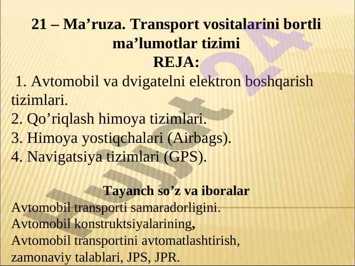 Transport vositalarini bortli ma’lumotlar tizimi