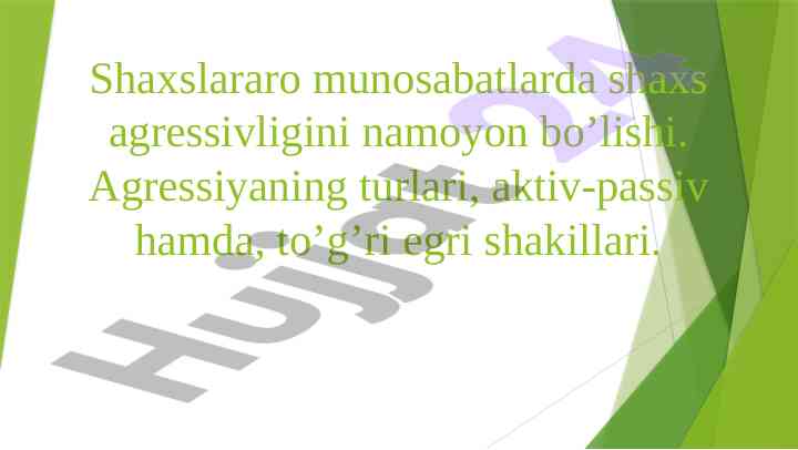Shaxs aggressivligi va uning turlari tahlili