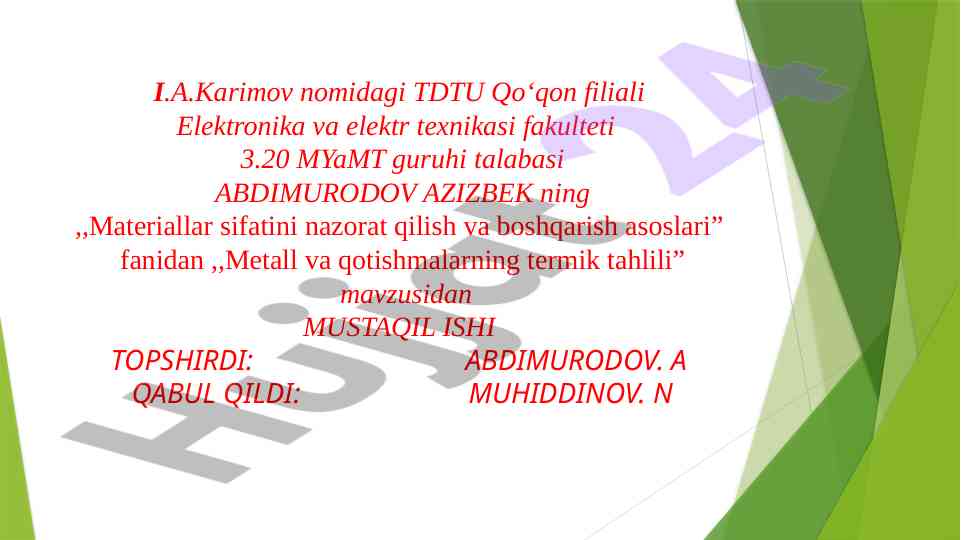 Metall va qotishmalarning termik tahlili