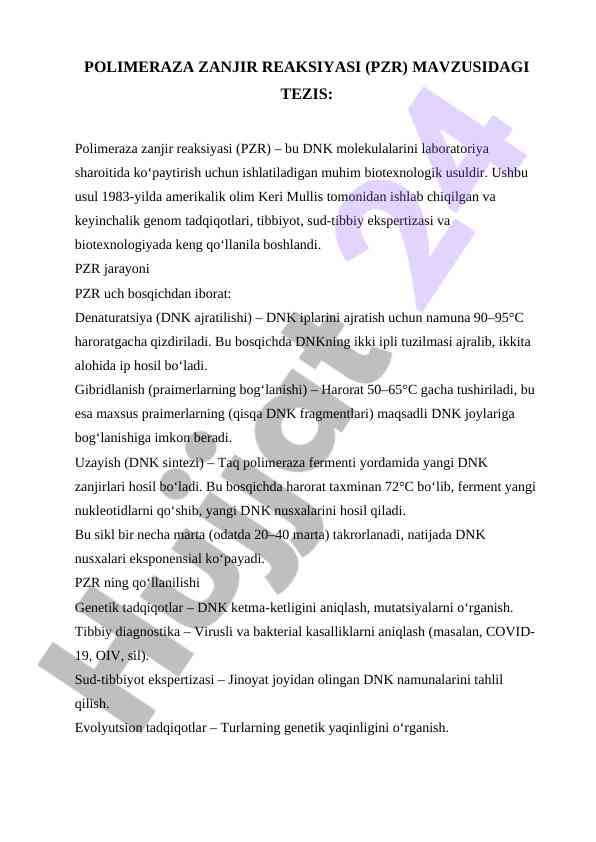 Polimeraza zanjir reaksiyasi: biotexnologiyaning asosi