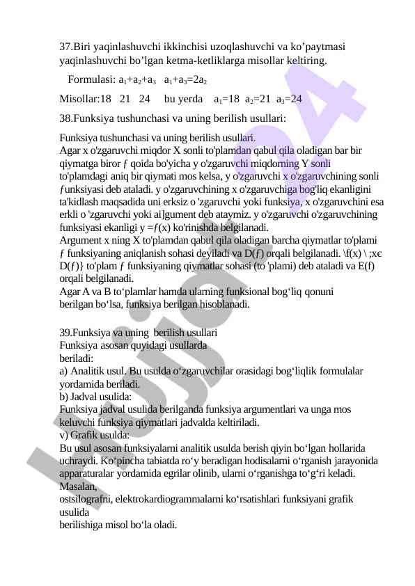 Funksiya tushunchasi va berilish usullari