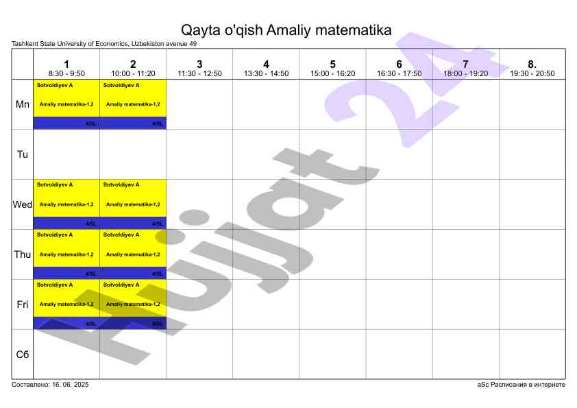 Amaliy matematika o'qish rejasi